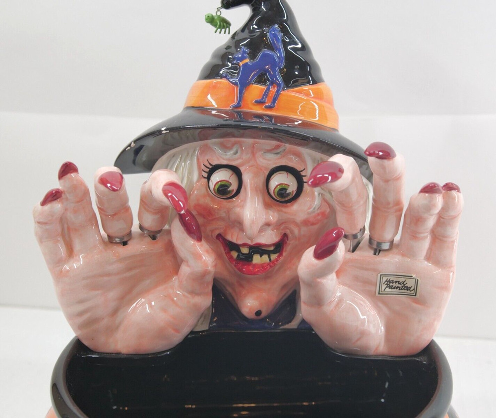 Dept 56 Google Eye Witch Serving Candy Bowl Set 4 Cheese Knife Fingers Halloween